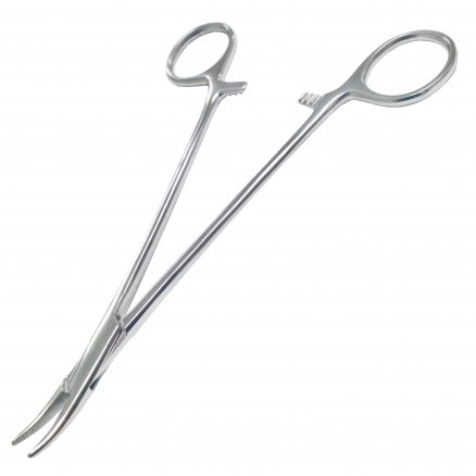 Затискач кровоспинний по Halsted-Mosquito, зігнутий. Довжина 14 см